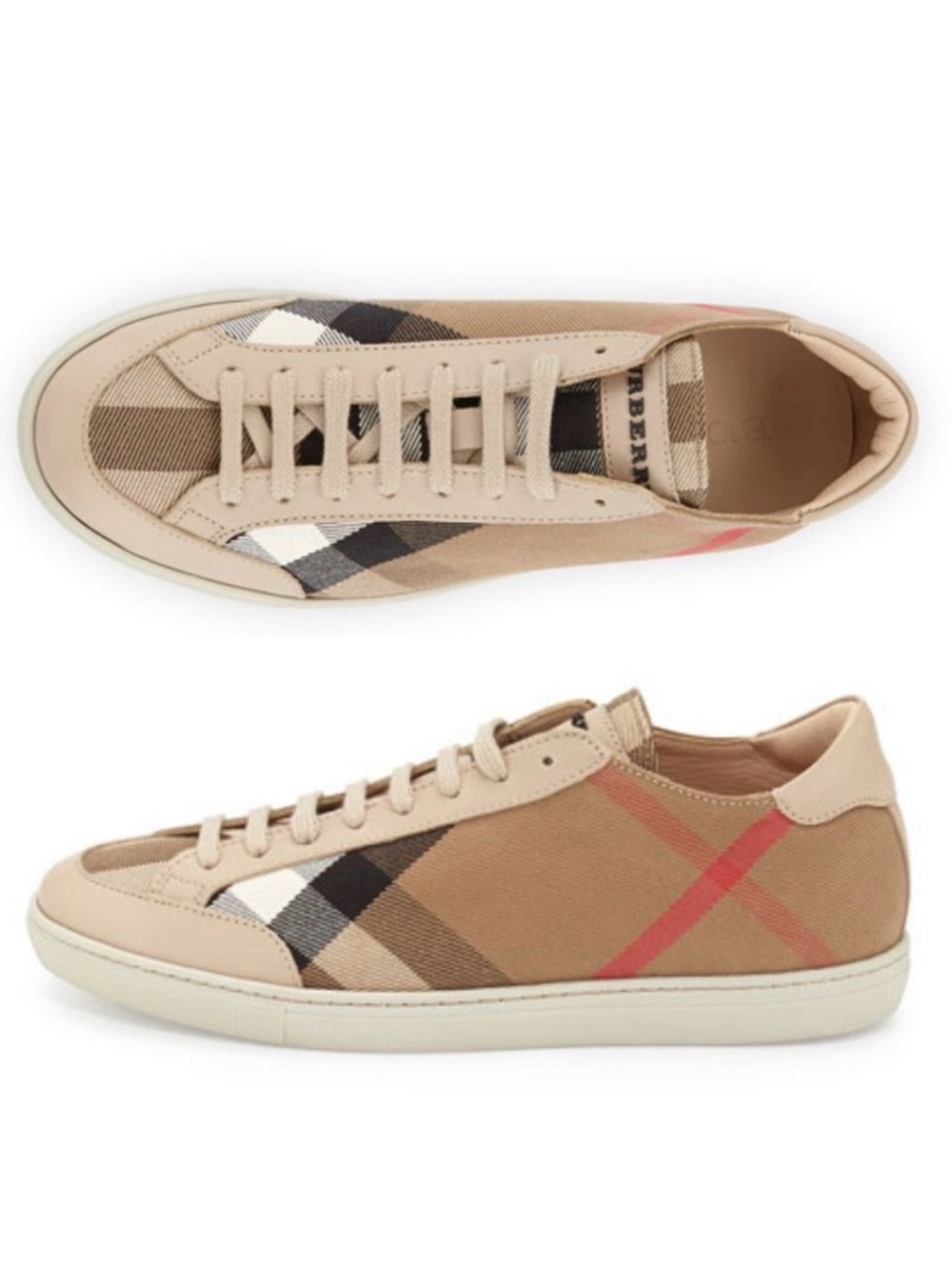 ✨ Burberry Hartfields House Check Low Top Lace-up Sneakers ✨ EU 38 - Beige / Tan